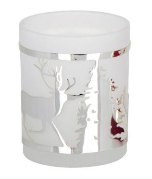 Teelichthalter Rentier/Reh/Tannenbaum, weißes Glas, inkl. Teelicht, anlaufgeschützt