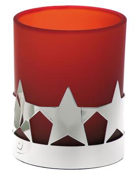 Teelichthalter Sterne, Rotglas, versilbert, inkl. Teelicht