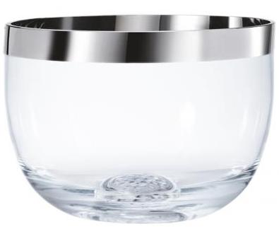 Glasschale, rund, klar, Golfball-Optik im Boden, 1000er Silberrandveredelung
