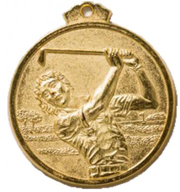 Golferinmedaille, Metall, rund, mit goldfarbener Kordel (oder Halsband)