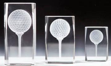 Glasblock, Golf, Facettenschliff, schwebende 3D-Lasergravur