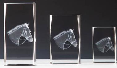 Glasblock, Reiten, Facettenschliff, schwebende 3D-Lasergravur