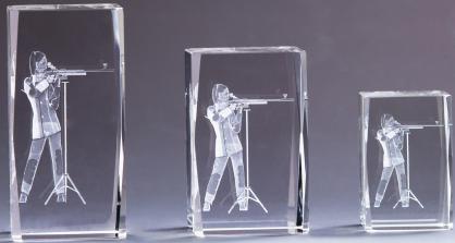 Glasblock, Schütze Damen, Facettenschliff, schwebende 3D-Lasergravur