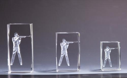 Glasblock, Schütze Herren, Facettenschliff, schwebende 3D-Lasergravur