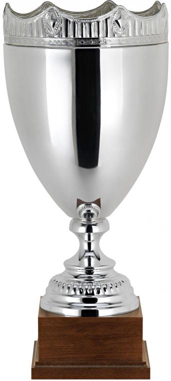 Pokal Design "Krone", versilbert, Holzsockel