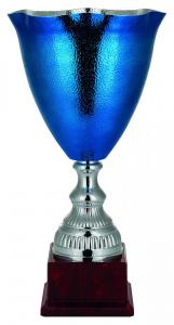 Pokal, Metall blau-/silberfarben, strukturierte Oberschale, PVC-Sockel (Italien)
