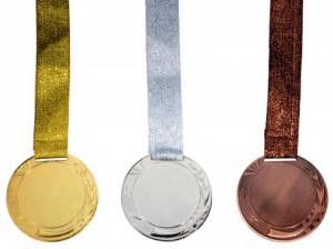 Medaille, 3er Set, Metall Eisen), rund, mit farbigem Halsband