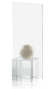 Trophäe, Optiwhiteglas-Platte mit Glaswürfel, Glasgolfball