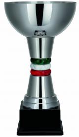 Pokal, Metall silberfarben, bauchig, langer Stiel, 3 farbige Steine im Stiel, PVC-Sockel (Italien)
