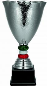 Pokal, Metall silberfarben, strukturierte Oberschale, 3 farbige Steine im Stiel, PVC-Sockel (Italien)