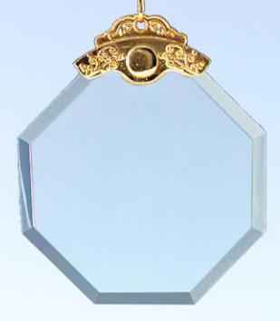 Medaille, Optiwhiteglas, 8-eckig, klar, 1cm, Facettenschliff, Schmucköse, farbiger Kordel