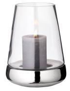 Glas-Windlicht, konischer nach oben verjüngend, silberfarbener Keramikfuß (ohne Kerze)