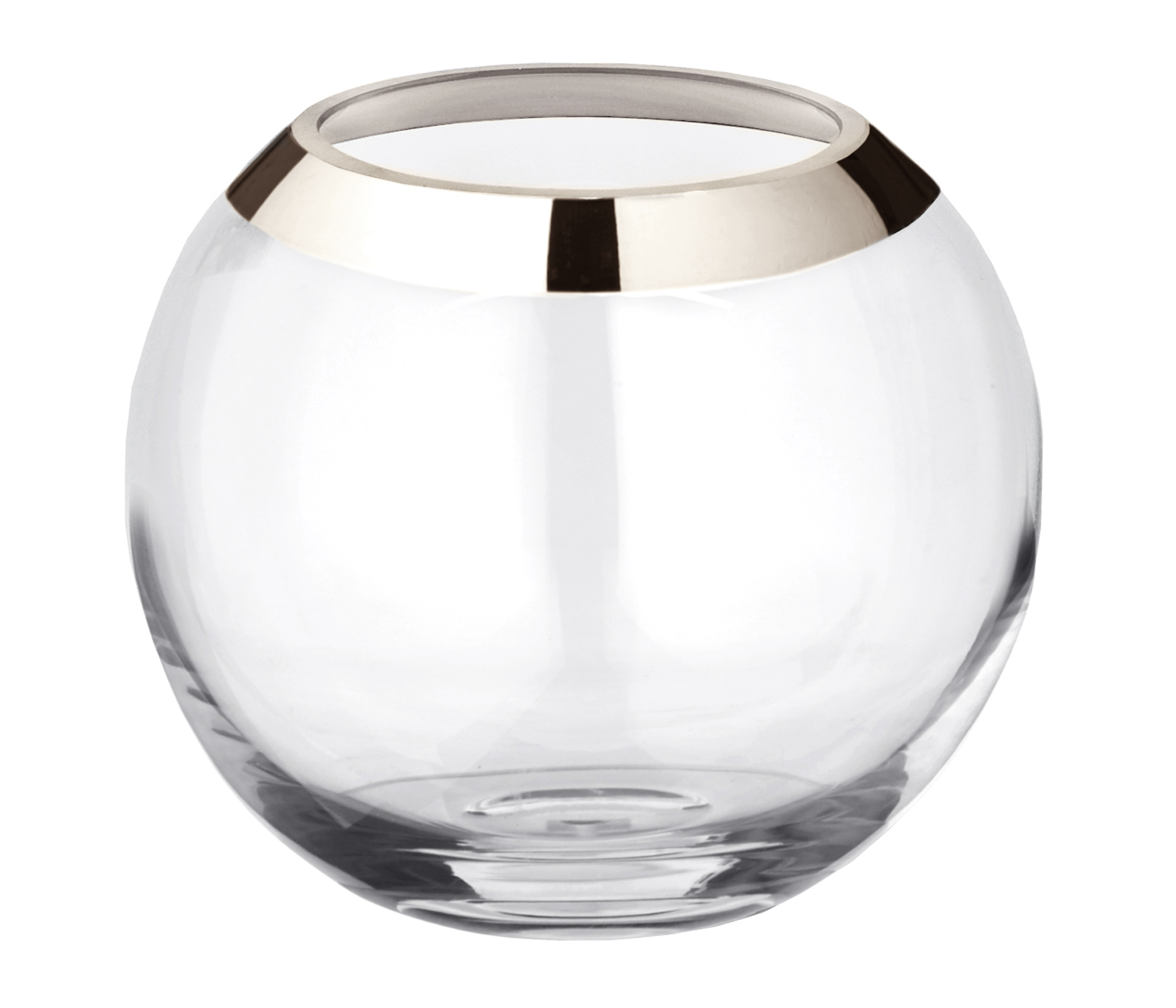 Vase, Kugel, klares Glas mit aufgedampftem Platinrand, Handarbeit