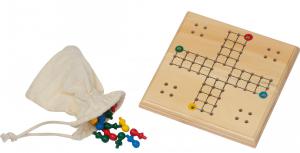Ludo Spiel aus Holz, farbige Steckfiguren