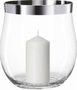 Glas-Windlicht, bauchig, 1000er Silberrandveredelung, inkl. Kerze