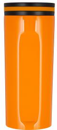 Thermotrinkbecher, Edelstahl, orange, doppelwandig, auslaufgeschützt, gummierter Wechselboden, 360° Deckel