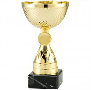 Pokal, Metall lackiert, goldfarben, Marmorsockel