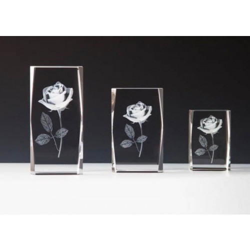 Glasblock, Rose, Facettenschliff, schwebende 3D-Lasergravur