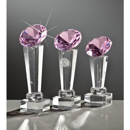 Glasdiamant, rosé, Diamant 8cm D auf Glassäule, Optiwhiteglas