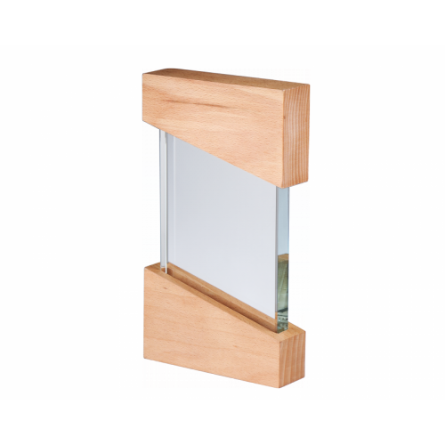 Holz-Glas-Trophäe, rechteckig, Glasblock 20mm, Holzsockel (Buche)