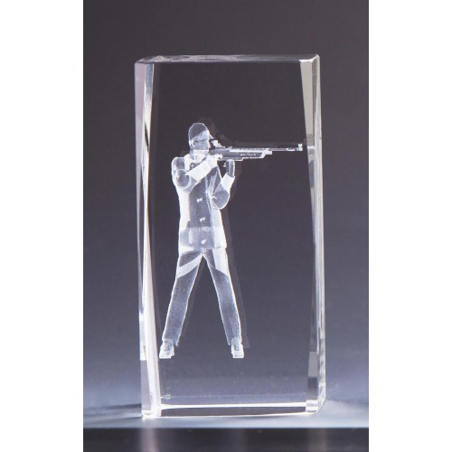 Glasblock, Schütze Herren, Facettenschliff, schwebende 3D-Lasergravur