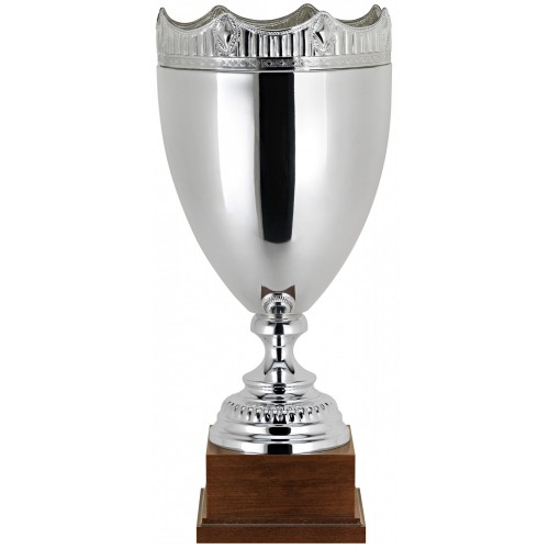 Pokal Design "Krone", versilbert, Holzsockel