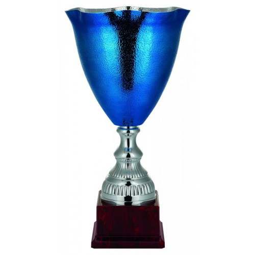 Pokal, Metall blau-/silberfarben, strukturierte Oberschale, PVC-Sockel (Italien)