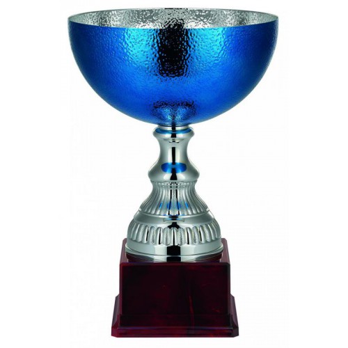 Pokal, Metall blau-/silberfarben, strukturierte Oberschale, PVC-Sockel (Italien)