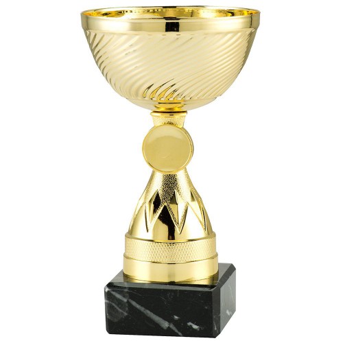 Pokal, Metall lackiert, goldfarben, Marmorsockel