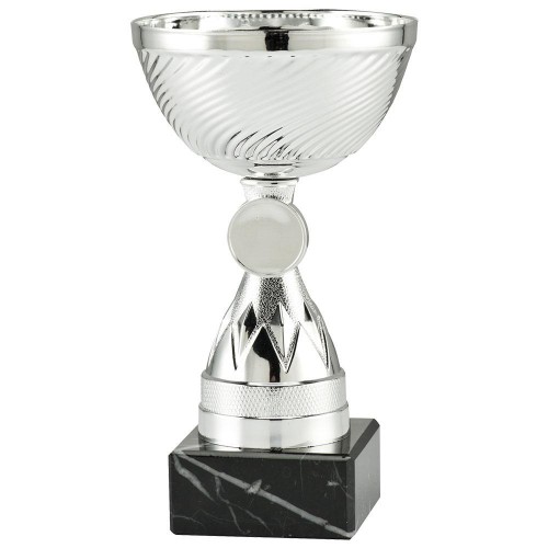 Pokal, Metall lackiert, silberfarben, Marmorsockel