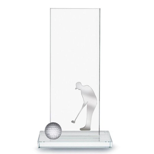 Trophäe, Optiwhiteglas, schlicht, versilbertem Golferemblem, Glasgolfball